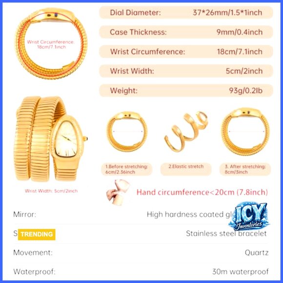 Snake Shape Bracelet Watch with Diamond Dial Quartz Movement main image 4